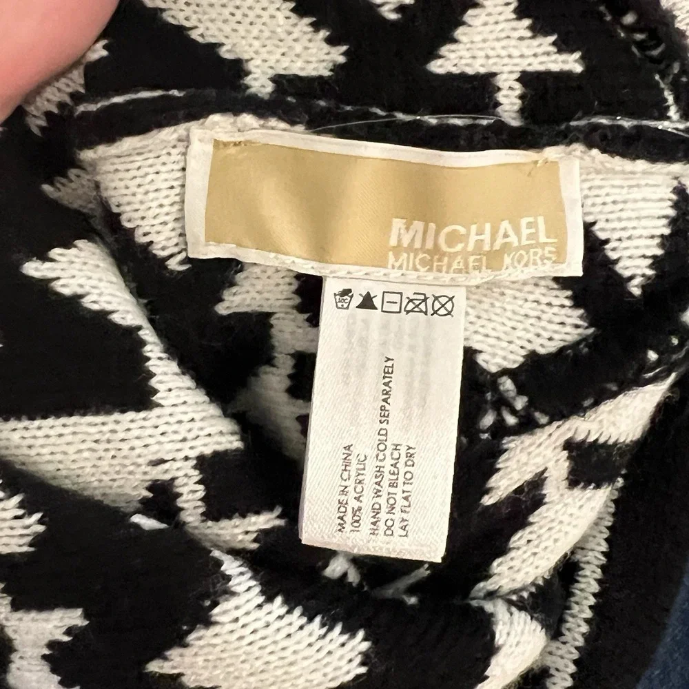 Michael Kors Black White Printed Logo MK Knit Beanie Hat Y2K 2000s Cyberbling